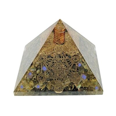 Pirámide de Metatrón 7, Orgonita y Labradorita. 5 cm