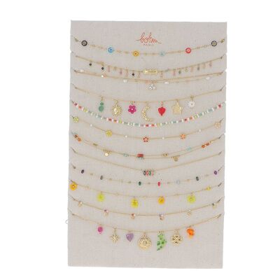 Kit de 24(12+12) colliers - doré multi - Présentoir offert