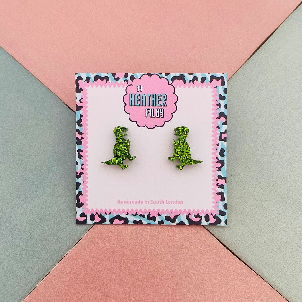 Grüne T-Rex Dinosaurier Glitzer Harz Ohrstecker