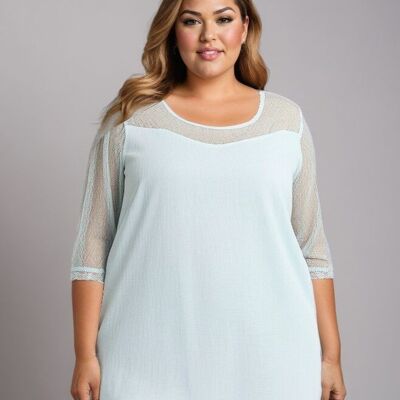 Plus size turquoise blouse with lace sleeves (A581)