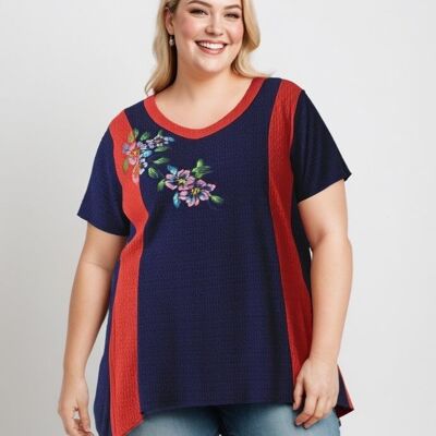 Top de algodón y lino de talla grande (A589)