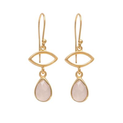 Gold Plated Drop Earrings with Rose Quartz Gemstone