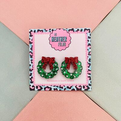Christmas Wreath Glitter Resin Stud Earrings