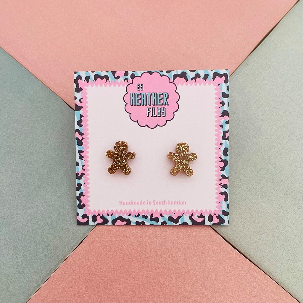 Gingerbread Man Glitter Christmas Resin Stud Earrings