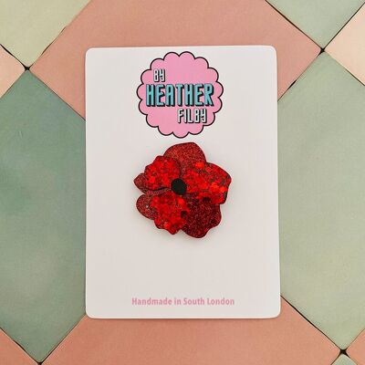 Red Poppy Brooch - Remembrance Day Poppy - Glitter Resin Brooch