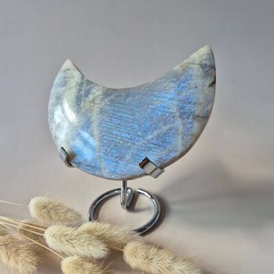 Pierre de lune bleue XL sur support – 430 grammes avec un magnifique éclat