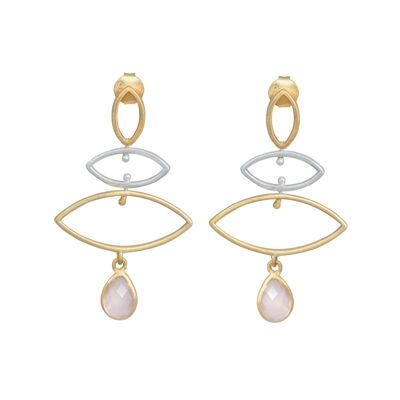Long earrings in sterling silver and gold plated sterling silver with a stone drop - Rose Quartz