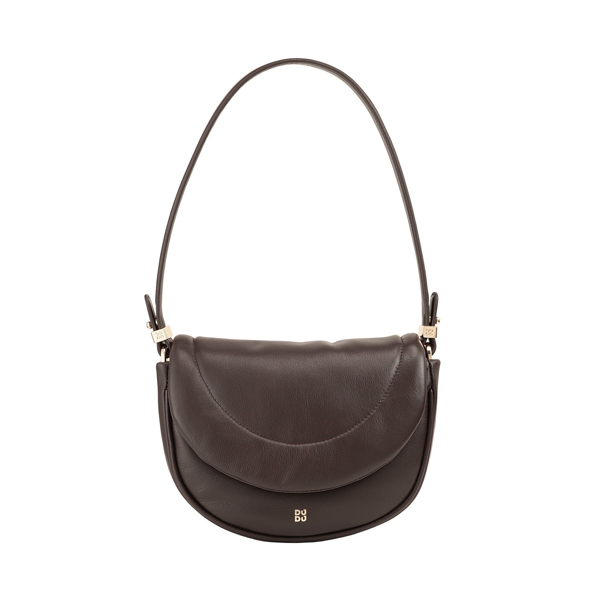 Borsa a tracolla in pelle trapuntata da donna Dudu, marrone caffè