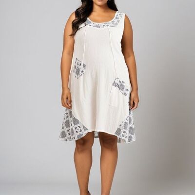 Plus size white linen/coconut tunic (A583)