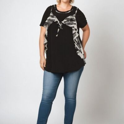 Set composto da top stampato bianco + t-shirt taglie forti (A675)