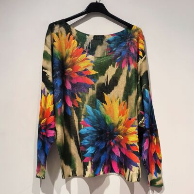 PESS PRINT PE25 Fleurs rainbow - col bateau