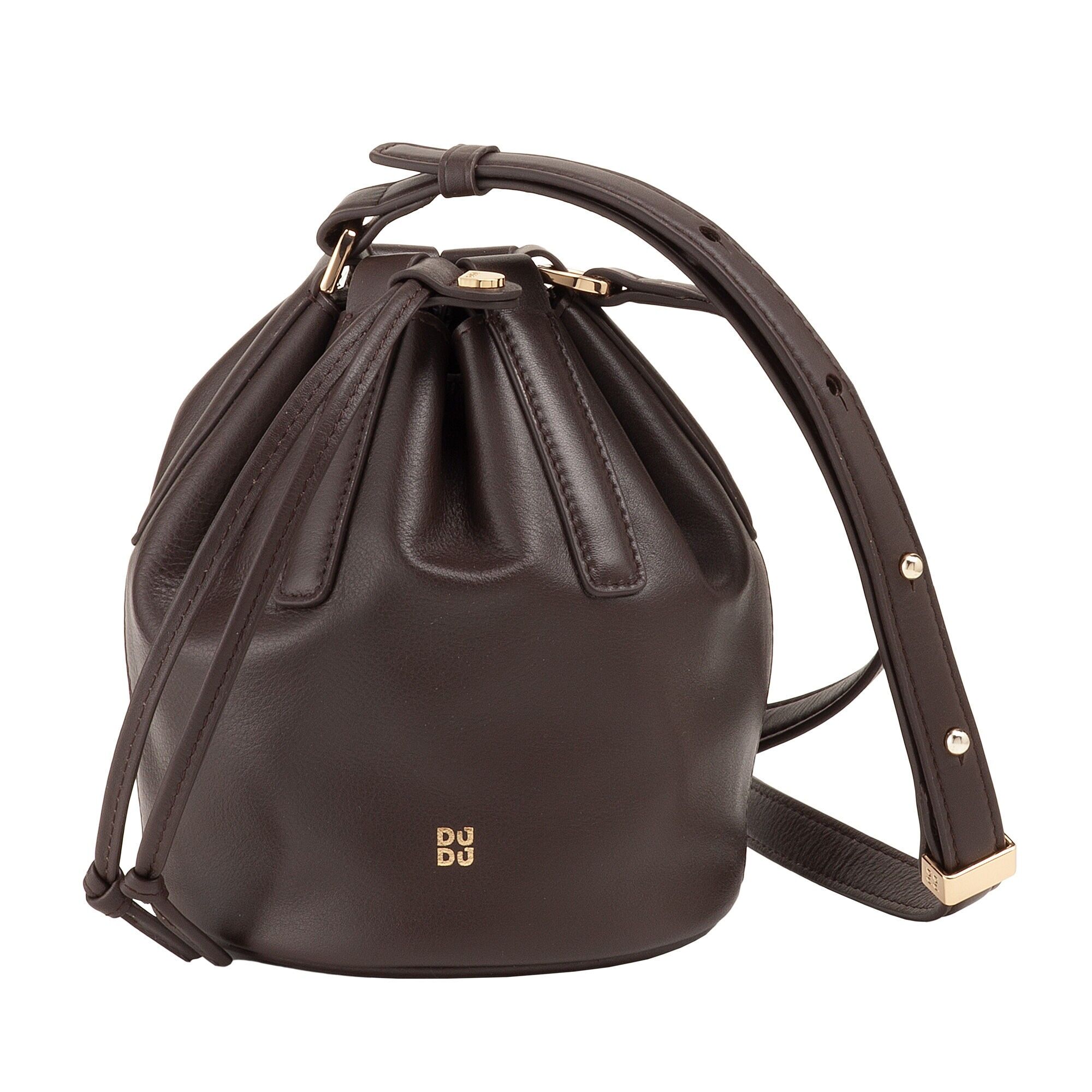 Borsa a secchiello con coulisse in pelle Dudu piccola marrone caffè