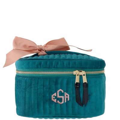 Trousse de maquillage, S – Velours écologique matelassé – Bleu sarcelle