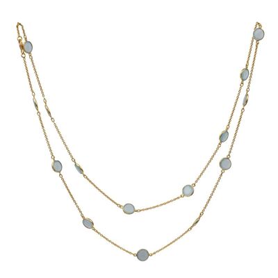 Aqua Chalcedony Gemstone Necklace in Gold Plated Sterling Silver