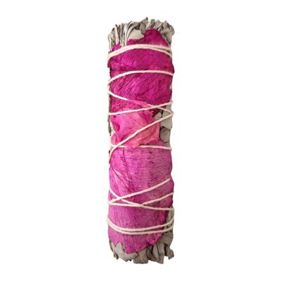 Bâton de maculage, sauge blanche et pétales rose clair 4"