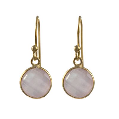 Rose Quartz Gold Plated Sterling Silver Earrings with a Round Faceted Gemstone Drop