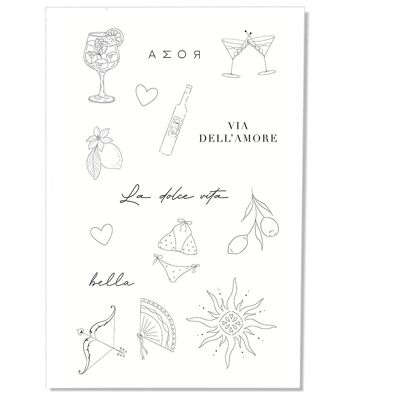 Parure de tatouages éphémères : Dolce vita