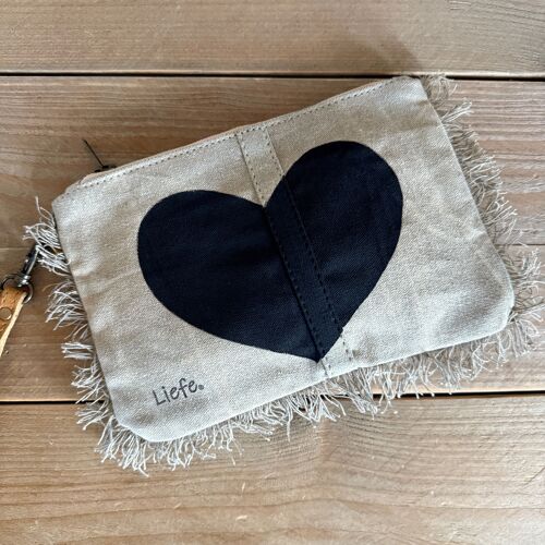 Boho Clutch heart black (vintage light canvas) NEW