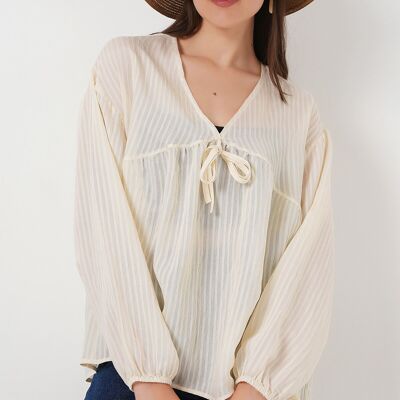 Ecru tie-up blouse