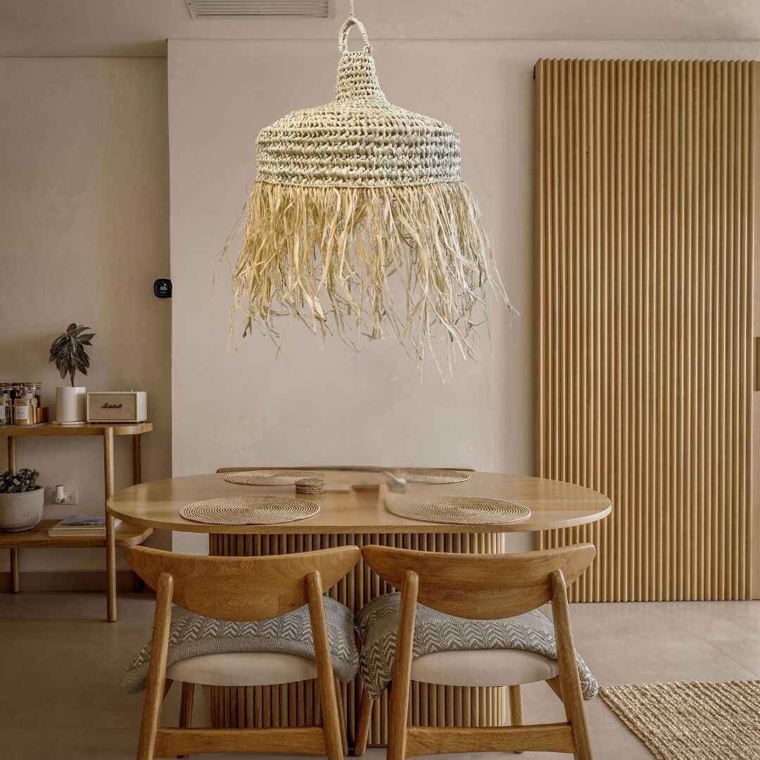 Lampada a sospensione in foglia di palma con frange in EVA bohémien