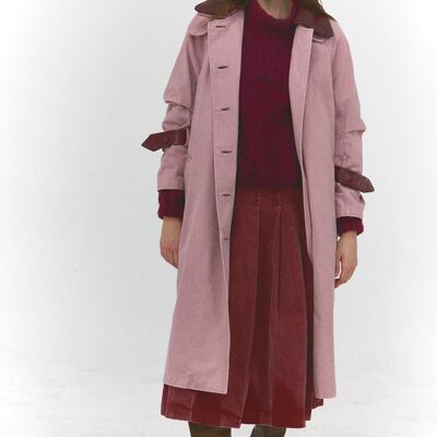 Delphine — Belted Coat with Washed Look and Removable Leather Details