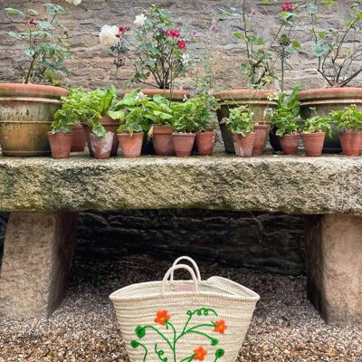 Cesta de mercado bordada a mano – Diseño floral de capuchina | Hecha a mano éticamente en Marruecos