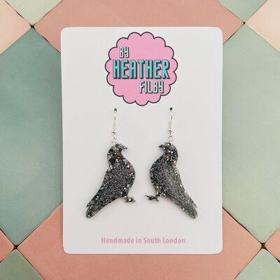 Black Pigeon Glitter Resin Earrings