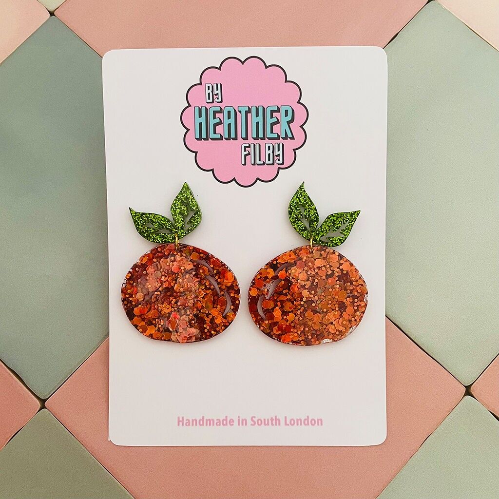 Orange Glitter Resin Earrings