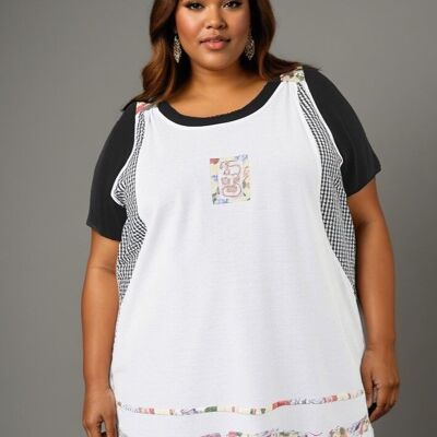 Completo tunica bianca ricamata con t-shirt taglie forti (A592)