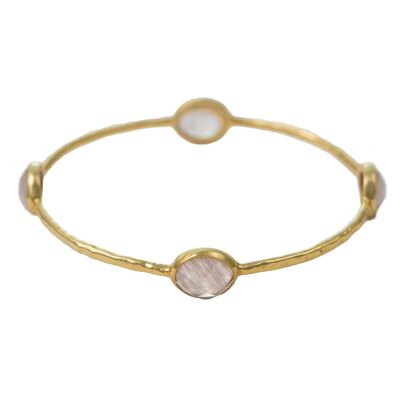 Rose Quartz Gemstone Bangle in Gold Plated Sterling Silver