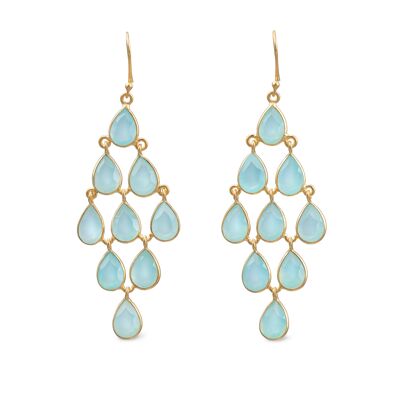 Sterling Silver Chandelier Earrings with Natural Gemstones - Aqua Chalcedony