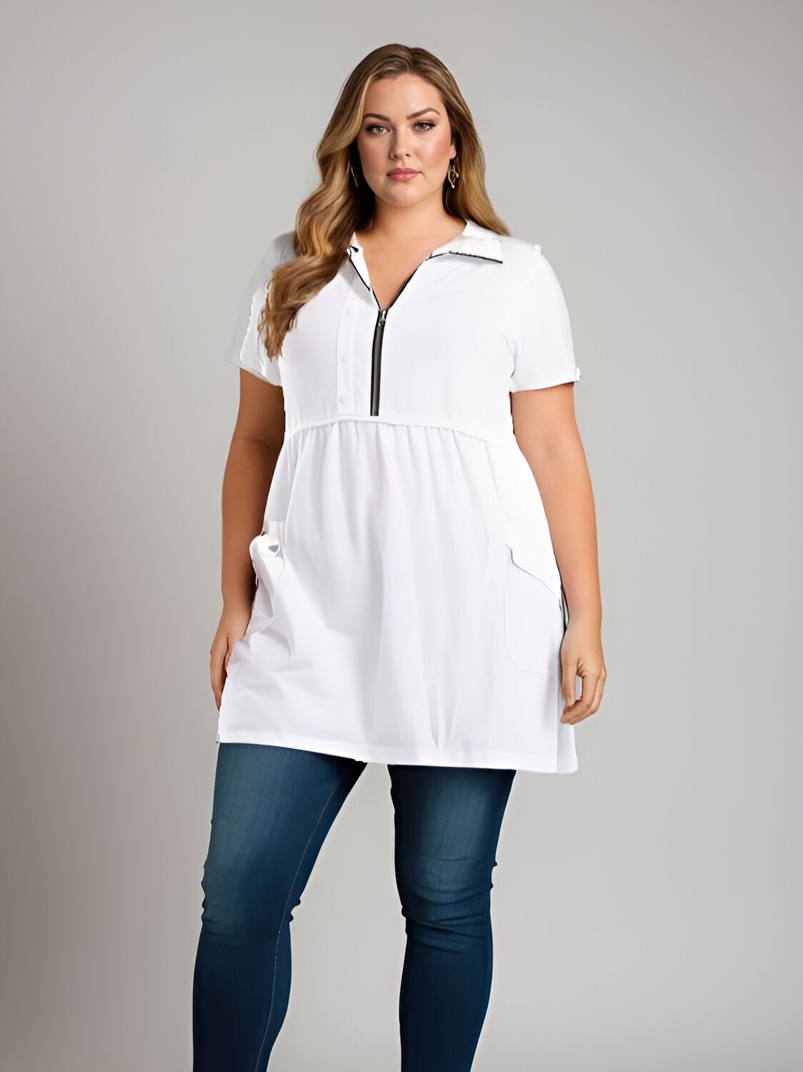 Robe - Tunique grande taille zippé blanc (A385)