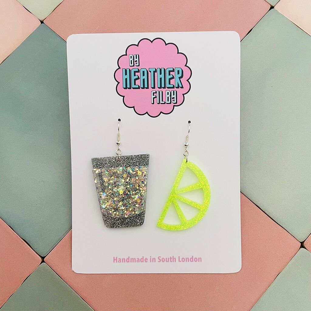 Orecchini in resina glitterata Tequilla e Lime