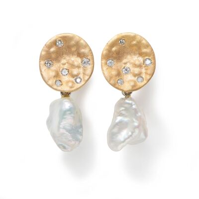 Earrings in 9k Yellow Gold with White Pearl Drop and Diamonds