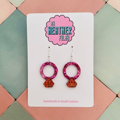 Pink and Orange Engagement Ring Glitter Resin Earrings