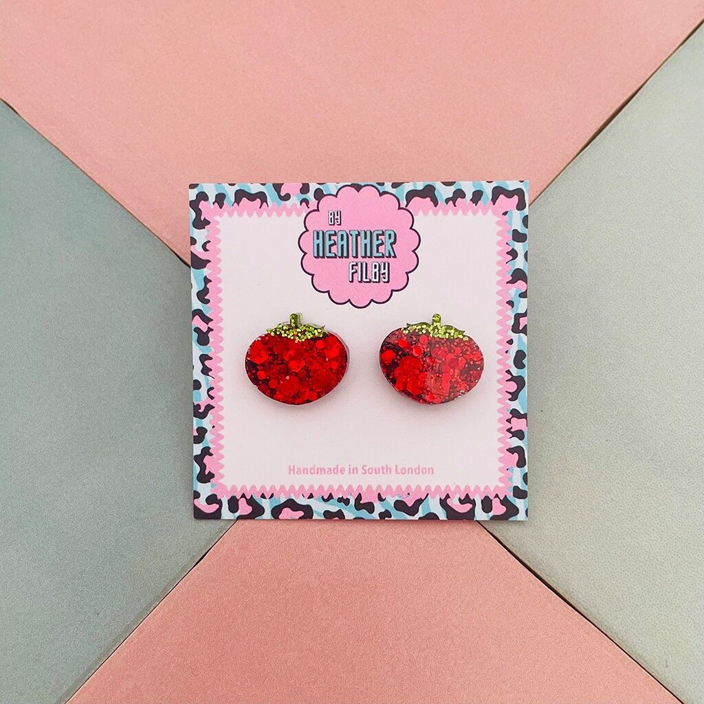 Tomaten-Glitzer-Harz-Ohrstecker