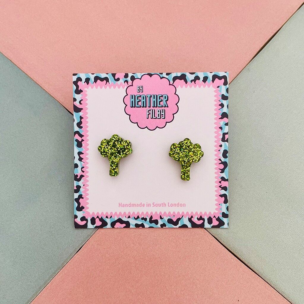 Brokkoli-Glitzer-Harz-Ohrstecker