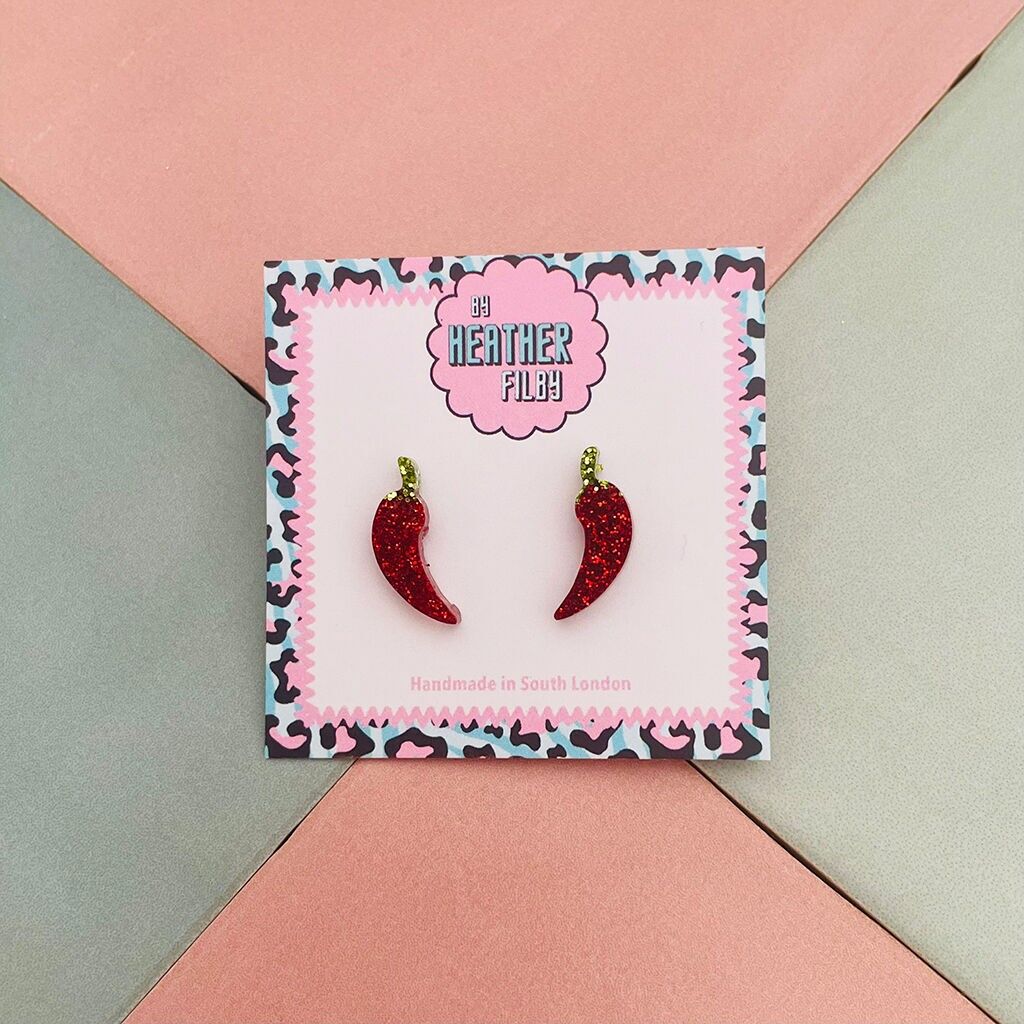 Chili Pepper Glitzer Harz Ohrstecker