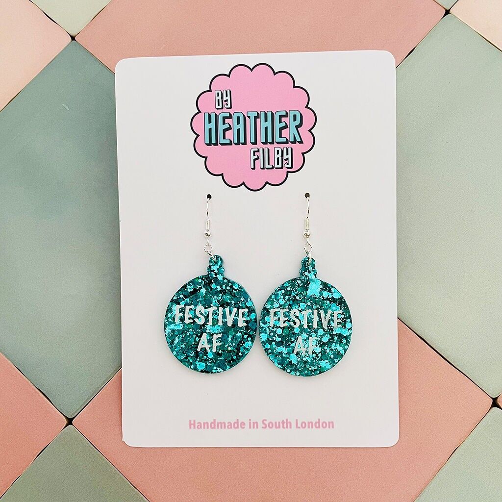 Orecchini natalizi in resina con glitter verde acqua e festivo AF