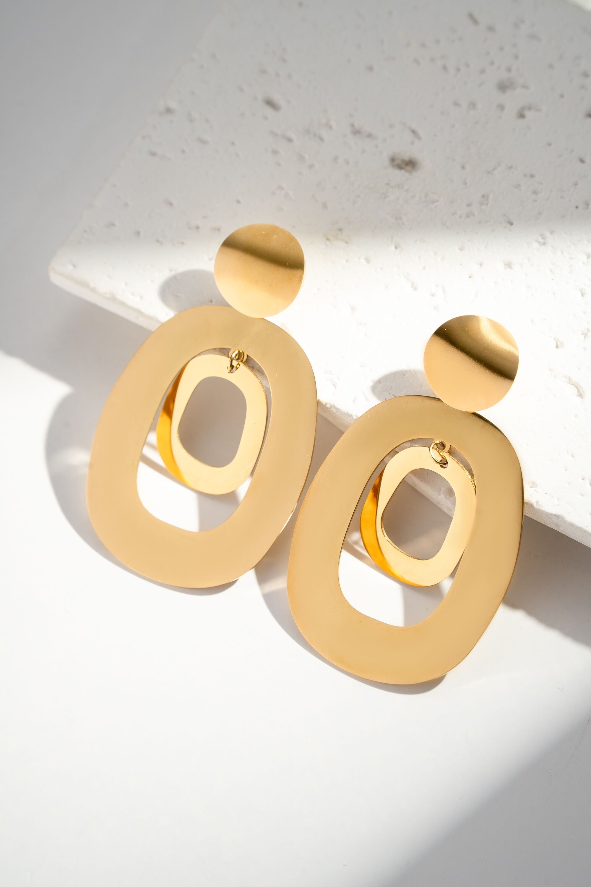 Stainless Steel Oval Geometric Earrings