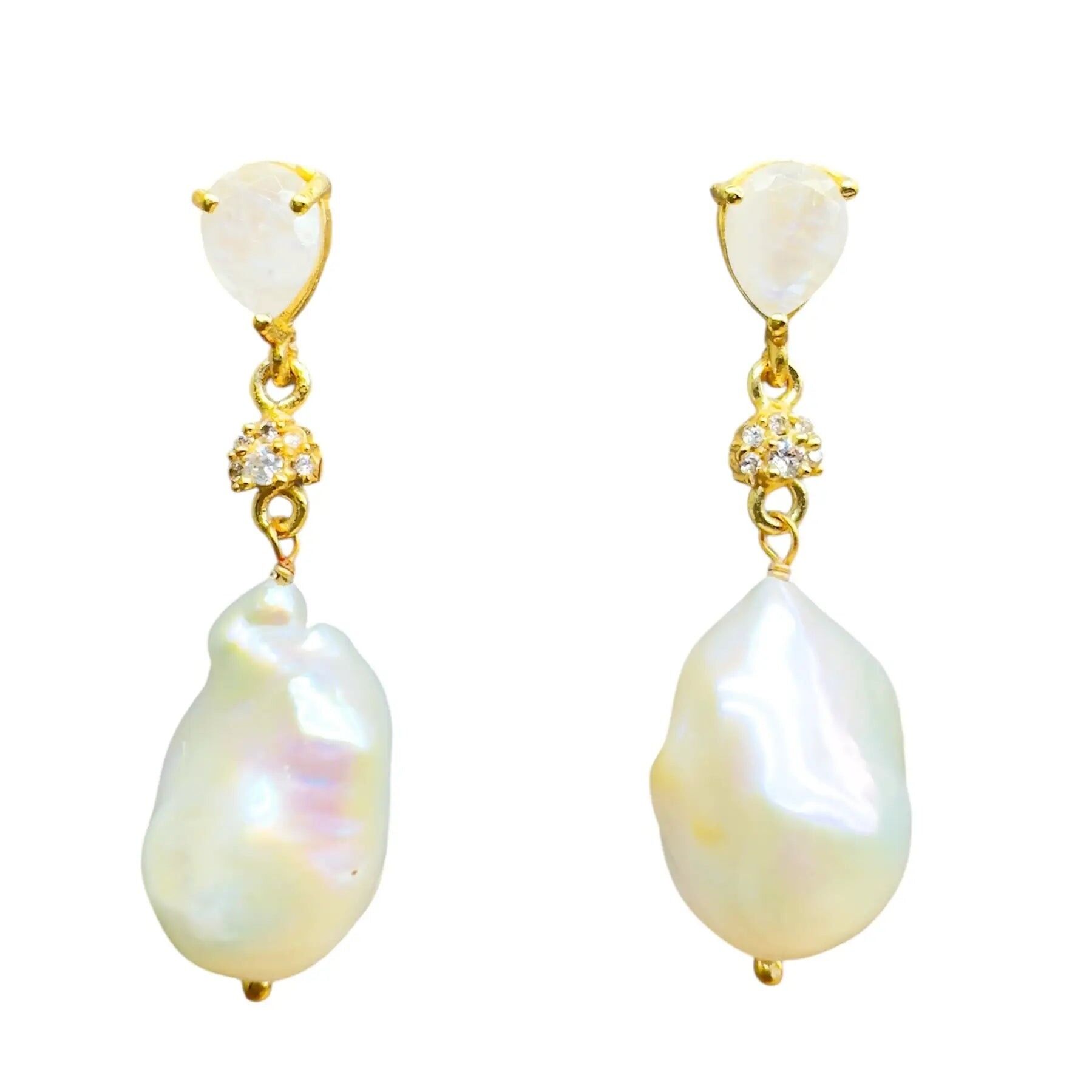 Orecchini in pietra di luna barocca e perle