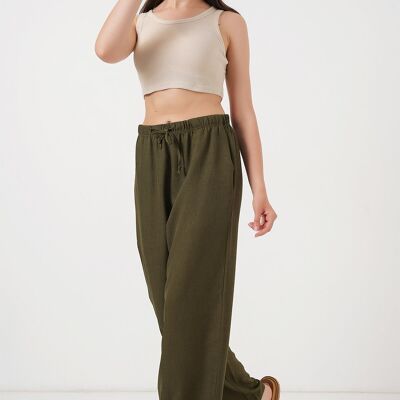 Khaki wide linen pants