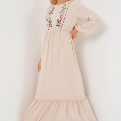 Beige embroidered long dress