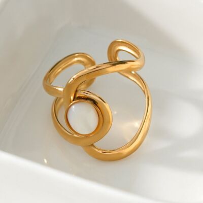 Anello A Corda Incrociata Dorata Con Pietra Bianca