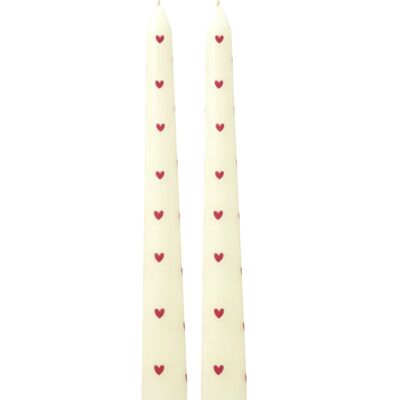 Beige and red heart candles, pack of 2, Rice brand