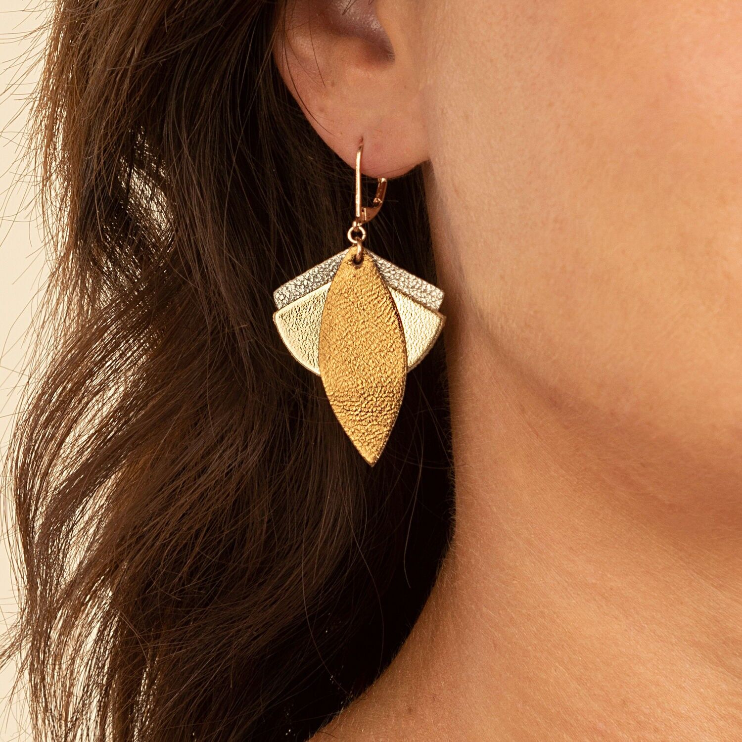 Boucles d'oreilles en cuir LOTUS Champagne