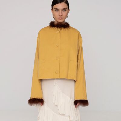 Dorée Mustard Feather Jacket