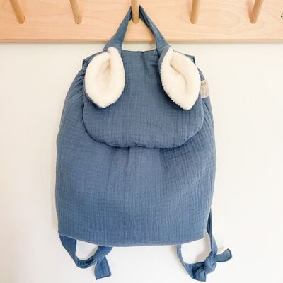 Sac à dos lapin personnalisable gaze bleu stone