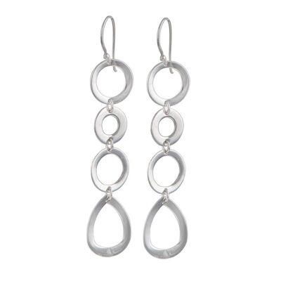 Sterling Silver Long Earrings with Round and Tear Drop Shaped Rings