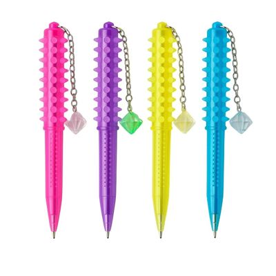 Set of 2 Punky Ballpoint Pens 15 cm Blue Ink With Multicolored Spikes Random Color Fun